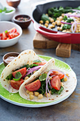 Vegan breakfast tacos with kale and chickpeas