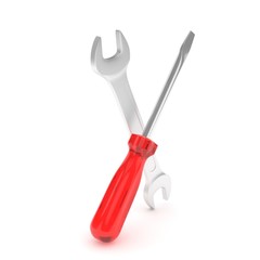 3D Illustration Wrench and screwdriver, service concept