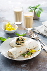 Vegan breakfast burritos with kale and chickpeas