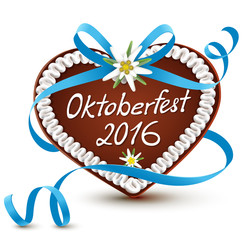 Oktoberfest 2016 - Lebkuchenherz mit blauer Schleife und Edelweiß
