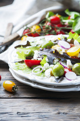 Healthy greek salad with feta and olive