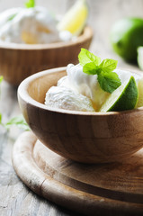 Ice cream with fresh berry and mint