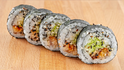 Maki Sushi Roll with Salmon and Iceberg Lettuce