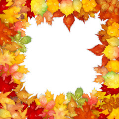 Naklejka na ściany i meble Autumn background with colorful leaves frame