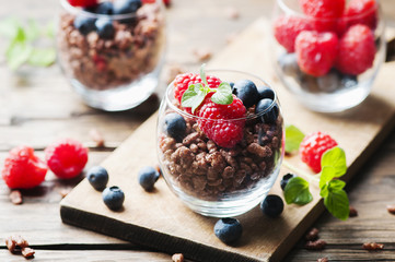 Breakfast with puffed rice and berry
