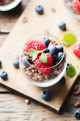 Breakfast with puffed rice and berry