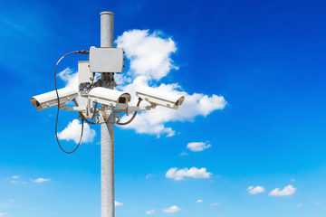 CCTV pillar with beautiful blue sky background