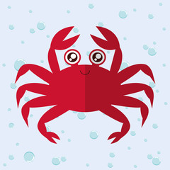 Crab cartoon over bubbles background. Sea lifestyle. Colorfull Vector illustration