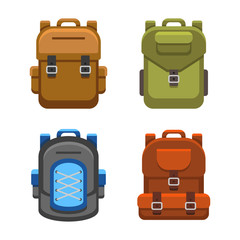 Backpack Bag Flat Style Set. Vector