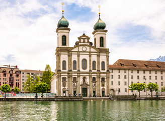 Fototapeta na wymiar The Jesuit Church in Lucerne is the first large baroque church built in Switzerland north of the Alps 