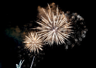 Obraz premium show with big colorful fireworks in the dark night