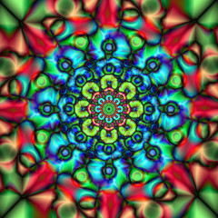 Abstract colorful kaleidoscope. Circle mandala ornament. Vector graphic design.