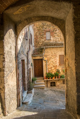 Fototapeta na wymiar Archway and street in Montemerano, Tuscany