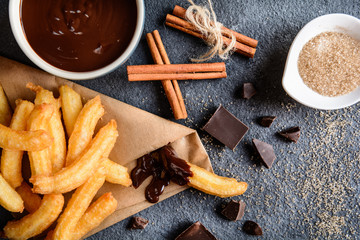 Churros with chocolate dipping sauce