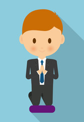 boy kid cartoon black suit icon. First communion concept. Flat and Colorfull illustration. Vector graphic