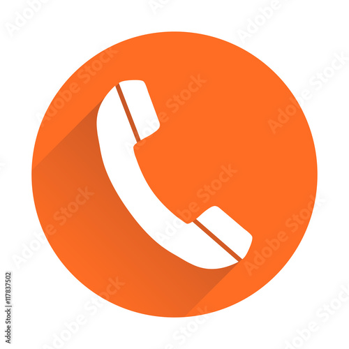 Phone Icon In Flat Style Vector Illustration On Round Orange