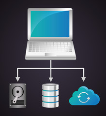 Laptop data center web hosting cloud computing icon. Flat and Colorfull illustration. Vector graphic