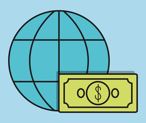global sphere bill invoice payment icon. Flat and Colorfull illustration. Vector graphic