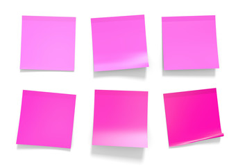 Set of pink office sticky notes for reminders and important information, 3D rendering