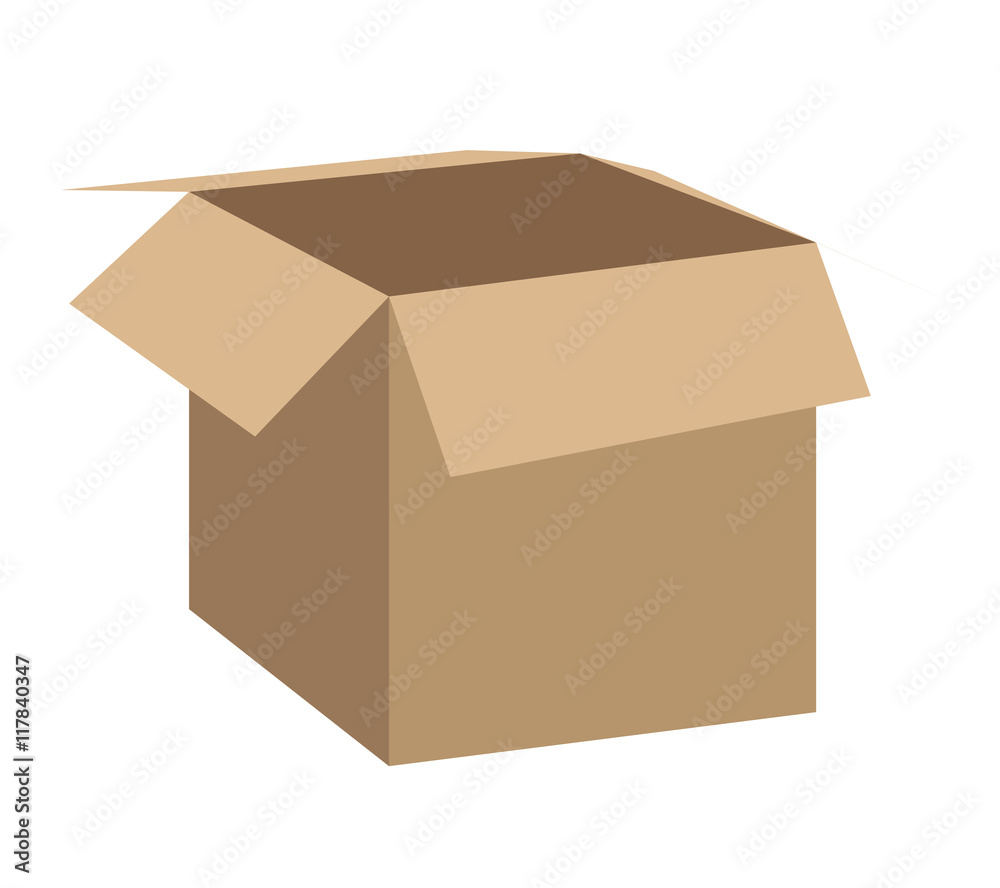 Wall mural carton box package open delivery shipping logistic icon. isolated and brown illustration. vector gra