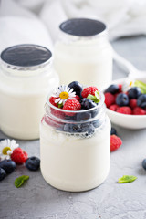 Fresh homemade yogurt in small jars