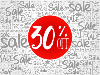 30% OFF Sale words cloud, business concept background
