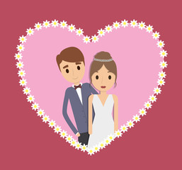 couple cartoon heart girl boy man woman wedding marriage icon. Colorfull and flat illustration. Vector graphic