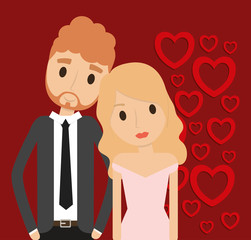 couple cartoon heart girl boy man woman wedding marriage icon. Colorfull and flat illustration. Vector graphic