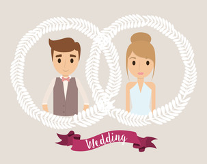 couple cartoon girl boy man woman crown wedding ribbon marriage icon. Colorfull and flat illustration. Vector graphic