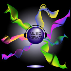 Vector illustration for a musical theme with disco ball and headphones on abstract background
