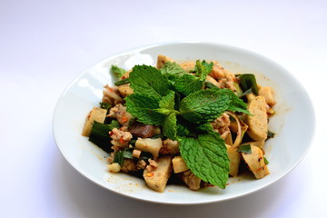 Spicy minced pork and preserved pork sausage salad
