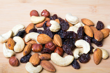 Trail mix on wooden background