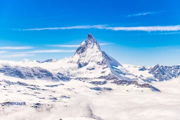 Fotobehang Matterhorn Uitzicht op de Matterhorn en wolkenzee bij Gornergrat, Zwitserland