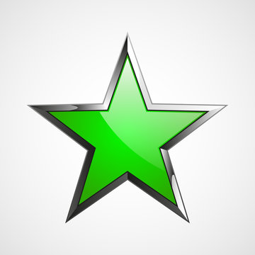Green star logo with metal elements for your design, isolated on white.