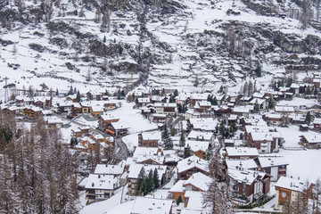 Fototapeta na wymiar Zermatt city that covered by fresh snow, Switzerland