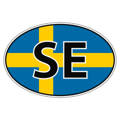 Sticker on car, flag of Sweden with the inscription SE vector for print or website design for language buttons