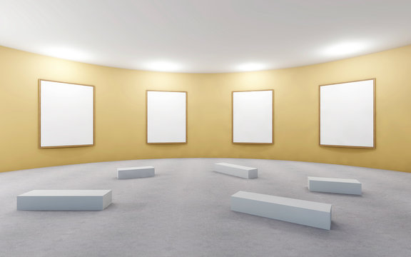 Gallery Studio and picture frame contemporary Yellow wall on Background 