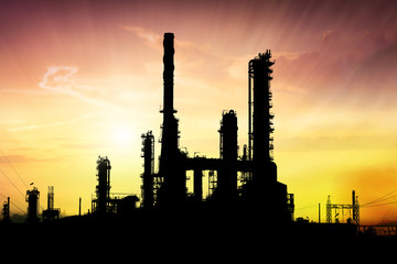 Fototapeta na wymiar Oil and gas refinery in silhouette , petrochemical plant , Petroleum , Chemical Industry