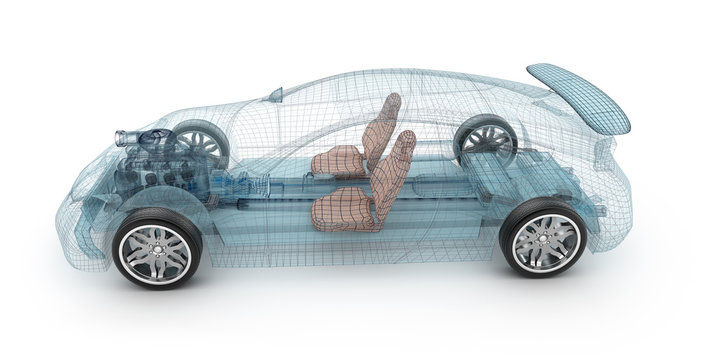Transparent car design, wire model.3D illustration. My own car design.
