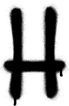 sprayed H font graffiti with leak in black over white