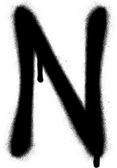 Gesprühtes N-Font-Graffiti mit Leck in Schwarz über Weiß