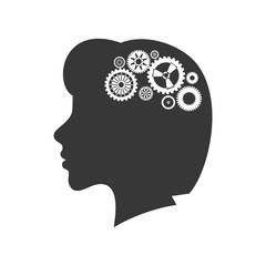 brain female gears head silhouette idea icon. Isolated and flat illustration. Vector graphic
