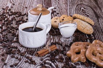 lack coffee on a wooden background