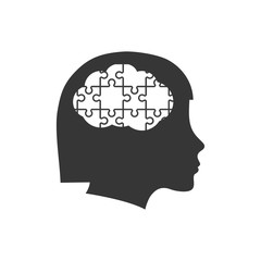 brain female puzzle head silhouette idea icon. Isolated and flat illustration. Vector graphic