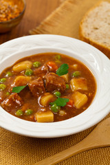 Homemade Slow Cooker Beef Stew. Selective focus.