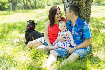 Family with Cute Baby girl Nature in the Forest