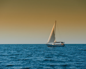 Fototapeta premium Sailing Boat at Sea, Side View.