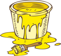 Tin Can of Yellow Paint and Paintbrush