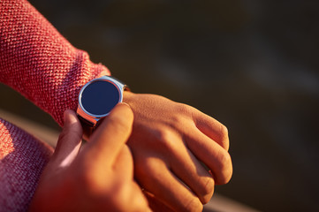 Close Up Of young man Wearing Smart Watch