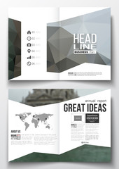 Set of business templates for brochure, magazine, flyer, booklet or annual report. Polygonal background, blurred image, urban landscape, modern stylish triangular vector texture